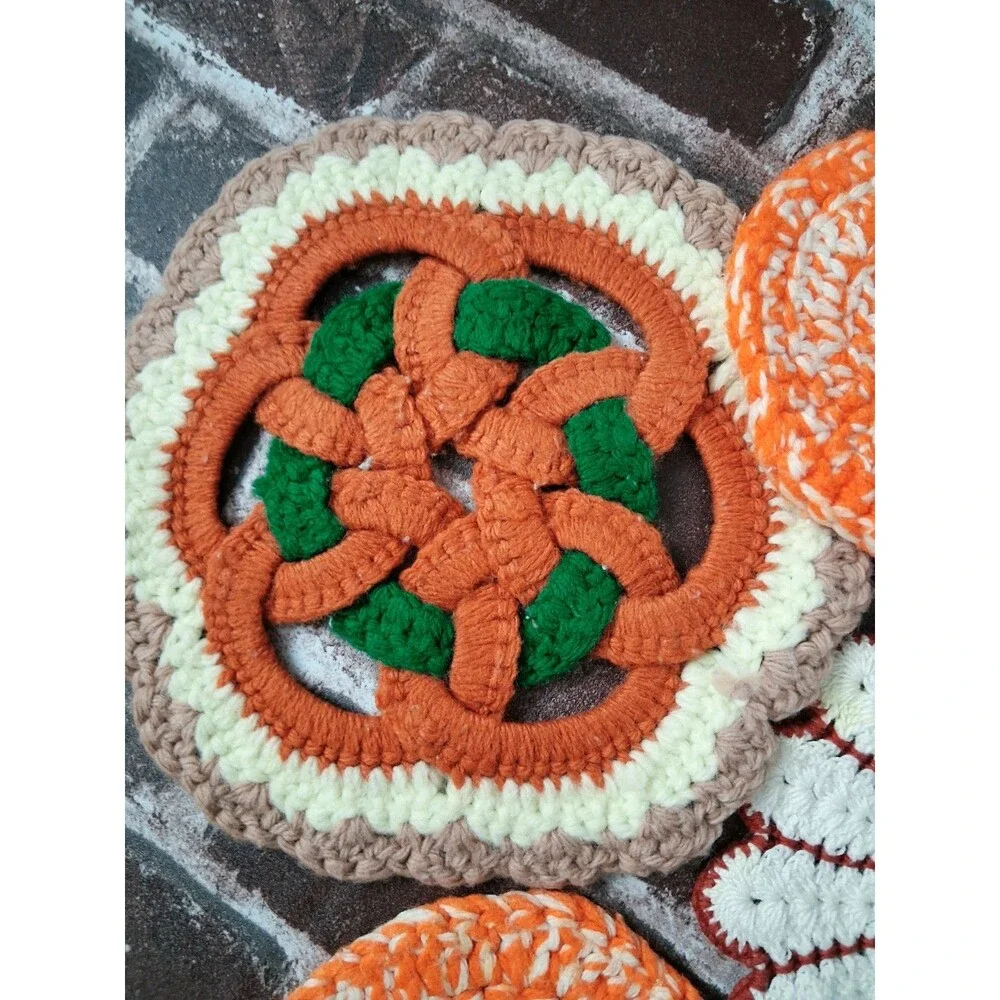 Lot Of 6 Vintage Crochet Pot Holders Trivets Handmade Kitchen Decor 70s 80s
